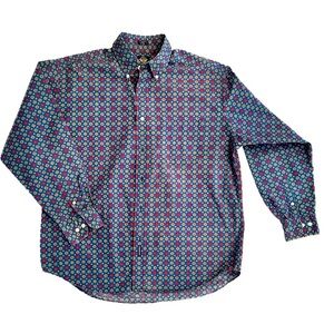DOCKERS ~ Men's Multicolor Blues and Reds Long Sleeve Patterned Shirt size M